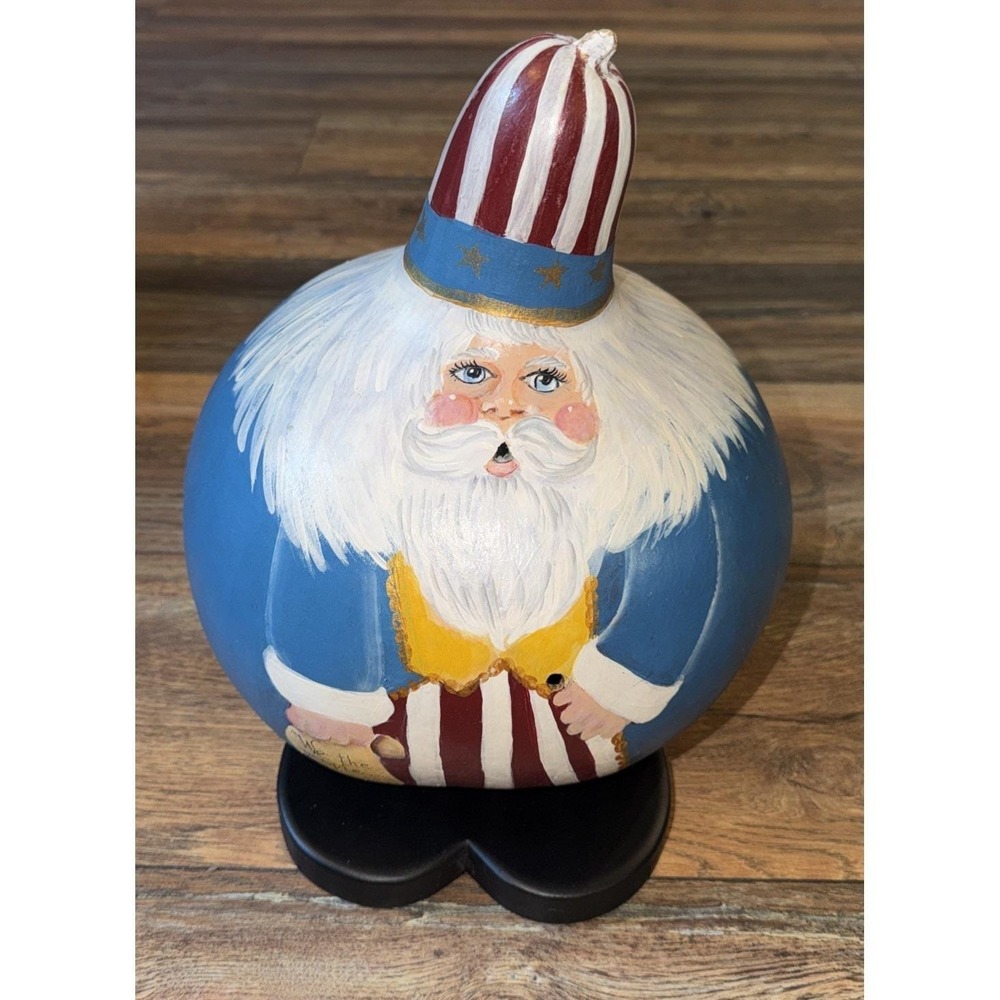 Unique Folk Art Hand Painted Large Gourd Patriotic Uncle Sam Fourth of July USA
